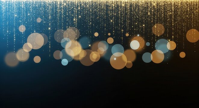 Abstract background of golden light trails and large blue and yellow bokeh circles