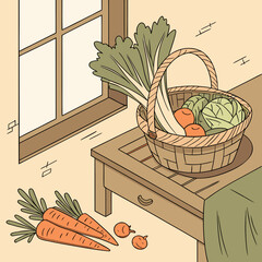 Winter Still Life with Fresh Vegetables