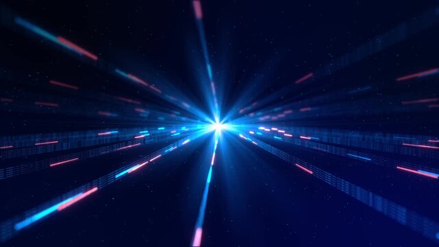 Futuristic digital cyberspace, sci-fi concept tunnel digital cyberspace tunnel corridor sci-fi tunnel of colorful laser light in for music videos, stage performance walls, LED screens projection cards - Powered by Adobe