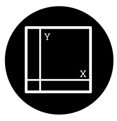 Clean XY coordinate box icon with labeled axes inside a black circle. Ideal for math, geometry, and education visuals.
