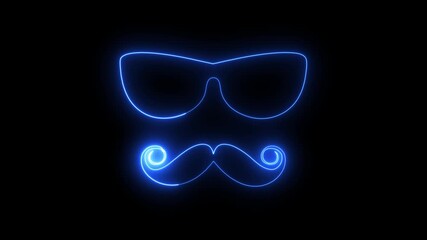 Neon green glowing sunglasses and mustache outline animation on black background cool retro style