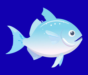 Obraz premium Minimalist clean vector illustration of a light blue generic fish with a smooth body and slightly open fins, depicted swimming peacefully