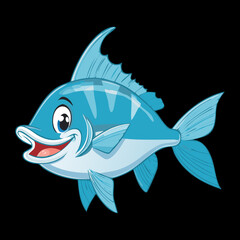 Happy deep-sea Animal fish smiling broadly, showcasing its blue scales and playful aquatic nature vector
