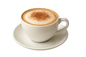 Cappuccino in white cup with cinnamon powder transparent background