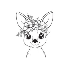Cute Baby Kangaroo with Flower Crown Coloring Page