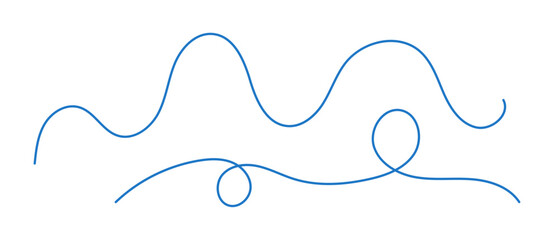 Squiggle blue lines set, doodle vector decorative illustration, abstract art