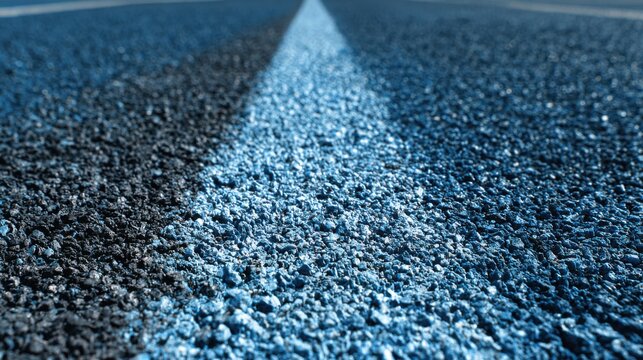 Close up textured asphalt road surface with white line