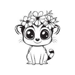 Cute Baby Lemur with Flower Crown Coloring Page