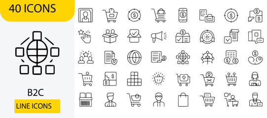 Set of B2C line icons business to consumer vector design elements perfect for web and mobile apps