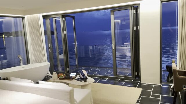 Evening Ocean View from Modern Bedroom