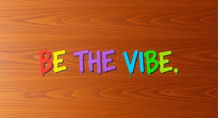 Colorful inspirational quote: be the vibe on wooden background