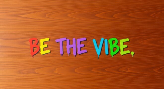 Colorful inspirational quote: be the vibe on wooden background