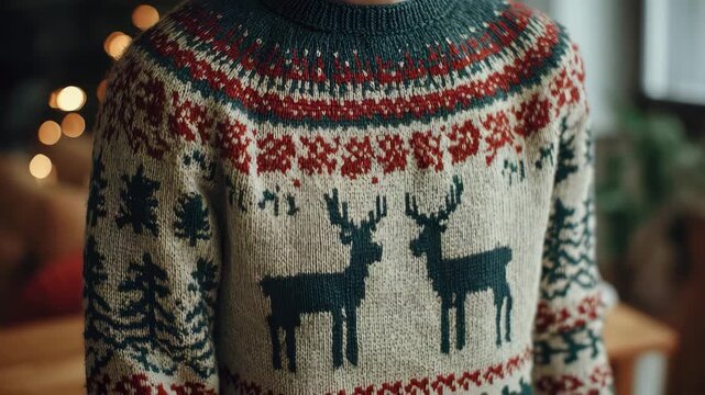 young man in knitted christmas sweater with deer motif male fashion animation
