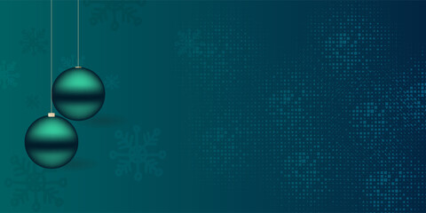 Modern Teal Christmas and New Year Banner with Baubles and Digital Pixel Pattern