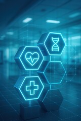Futuristic Medical Data Blockchain Network in Bright Modern Hospital Room