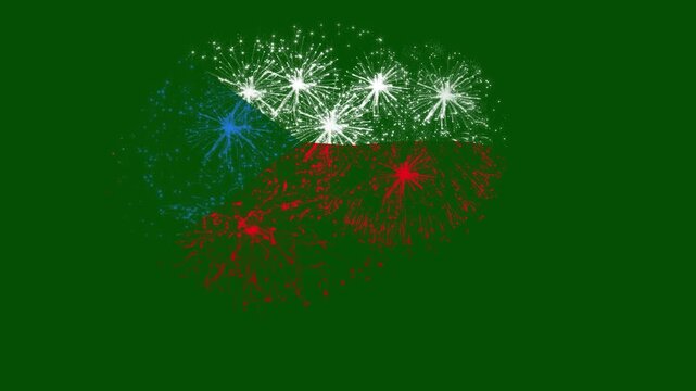 Czech Republic Flag Fireworks Animation on Green Screen | Czech National Day Celebration Pyrotechnic Effect | Czech Flag Shape Fireworks Overlay