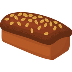 Rectangular Brown Baked Loaf With Scattered Seeds on Top Isolated on Transparent Background