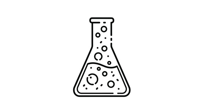 A simple black and white line art illustration of an Erlenmeyer flask with bubbling liquid, symbolizing chemistry, experiments, or scientific research.