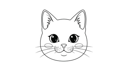 Cute black and white line drawing of a cat face with large eyes.