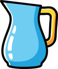 Stylized light blue pitcher with yellow handle against white background cartoon style