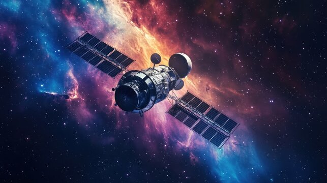 Spacecraft in vibrant nebula