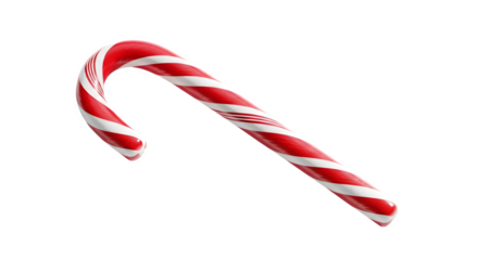 Classic red and white striped candy cane sweet treat for christmas holidays isolated on transparent background