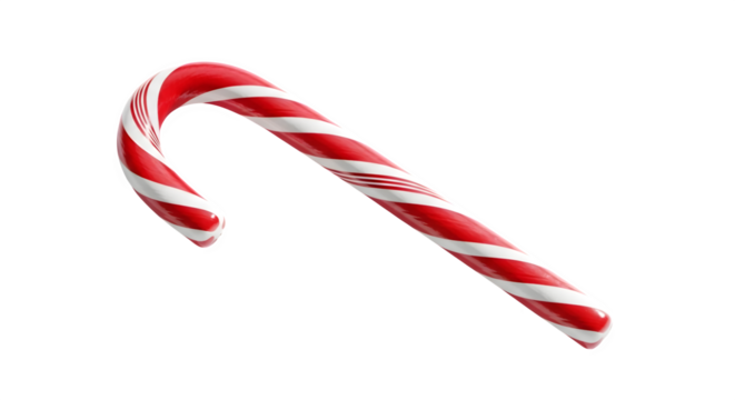 Classic red and white striped candy cane sweet treat for christmas holidays isolated on transparent background