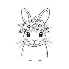 Sweet Bunny Line Art with Delicate Floral Crown