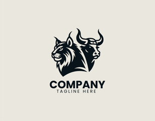 Fototapeta premium Lynx bull viking hybrid character stands proudly forming strong symbolic logo design artwork