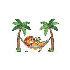 A happy cartoon lion with a large orange mane vector illustration