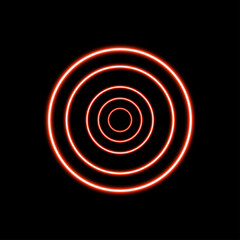Red Glowing Concentric Circles on Black Background, Circular Neon Design Element