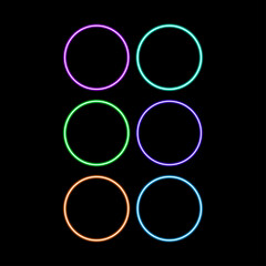 Colorful Neon Circle Set On Black, Round Shapes Design Elements Minimal