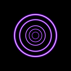 Purple Glowing Concentric Circles on Black, Circular Neon Design Template