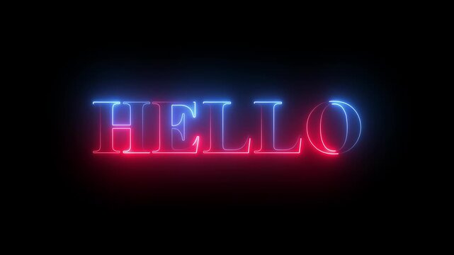 glowing neon hello text animation on black background. 4k animation.
