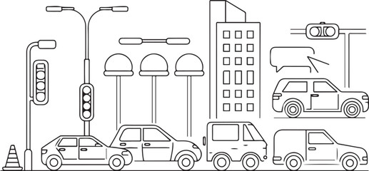 Urban Traffic Line Art Icons Minimal City Vehicle and Street Illustrations