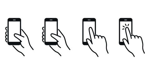 Mobile Phone Hand Gesture Vector Icon Set - Tap, Hold, and Touch Screen Interaction Symbols