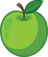 Green apple with leaf vector illustration.