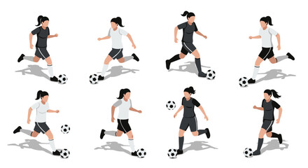 Female soccer players in action with shadow effects