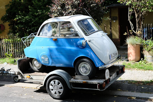 Berlin, Germany, September 2, 2022, BMW Isetta 300 on trailer