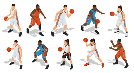 Basketball players in action: dynamic isometric sport collection