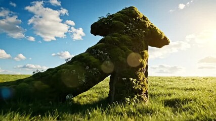 Lush green meadow featuring a large directional arrow rising ahead, representing sustainability, renewable progress, ecological advancement, and the pursuit of long-term environmental goals
