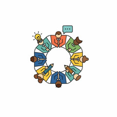 Collaborative brainstorming session with diverse individuals sharing ideas.