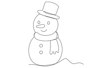 Winter Holiday Decoration Snowman Line Art. Christmas or New year Greeting Card Template. Outline Cute Cartoon Snowman Character Illustration. Happy Holiday Family Party Invitation Design Mascot