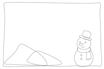 Winter Holiday Decoration Snowman Line Art. Christmas or New year Greeting Card Template. Outline Cute Cartoon Snowman Character Illustration. Happy Holiday Family Party Invitation Design Mascot