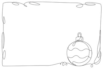 Winter Holiday Decoration Glass Ball Line Art. Christmas or New year Greeting Card Template. Outline Cute Cartoon Christmas Christmas Tree Toy Illustration. Happy Holiday Family Party Invitation Art
