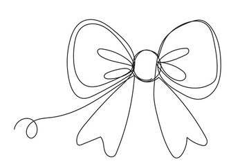 Winter Holiday Decoration Bow Line Art. Christmas or New year Greeting Card Template. Outline Cute Cartoon Christmas Christmas Tree Toy Illustration. Happy Holiday Family Party Invitation Design