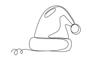 Winter Holiday Decoration Santa hat Line Art. Christmas or New year Greeting Card Template. Outline Cute Cartoon Christmas  Illustration. Happy Holiday Family Party Invitation Design Mascot