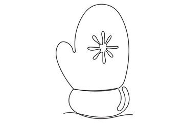 Winter Holiday Decoration Mitten Line Art. Christmas or New year Greeting Card Template. Outline Cute Cartoon Christmas  Illustration. Happy Holiday Family Party Invitation Design Mascot