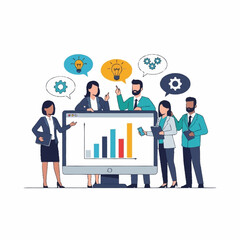 Diverse business team collaborating on data analysis and strategy.