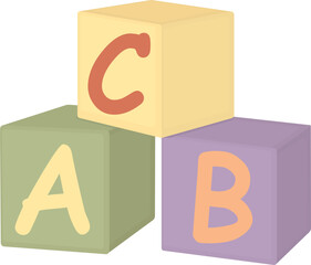 Illustration of colorful toy blocks with letters of alphabet. Bright cubes stacked of each other. 